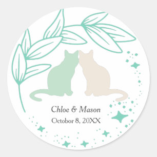 Cute Cat Couple and Unique Greenery Classic Round Sticker