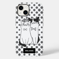Cute Cat Couple Black and White Dots Personalised