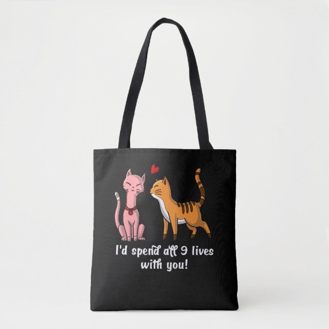 Cute Cat Couple Funny Kittens Valentines Day Tote Bag (Front)