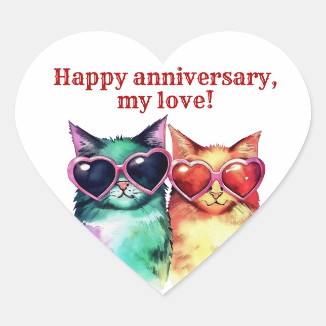 Cute Cat Couple  Heart Sticker (Front)