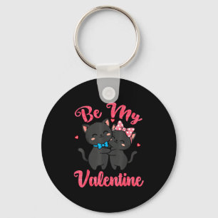Cute Cat Couple Hugging Be My Valentine Hearts Lov Key Ring