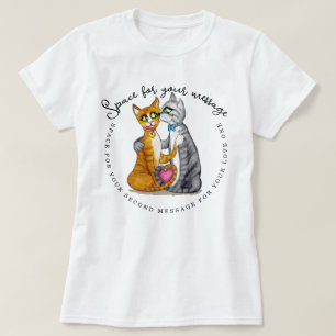 Cute Cat Couple Illustration With Circular Custom T-Shirt