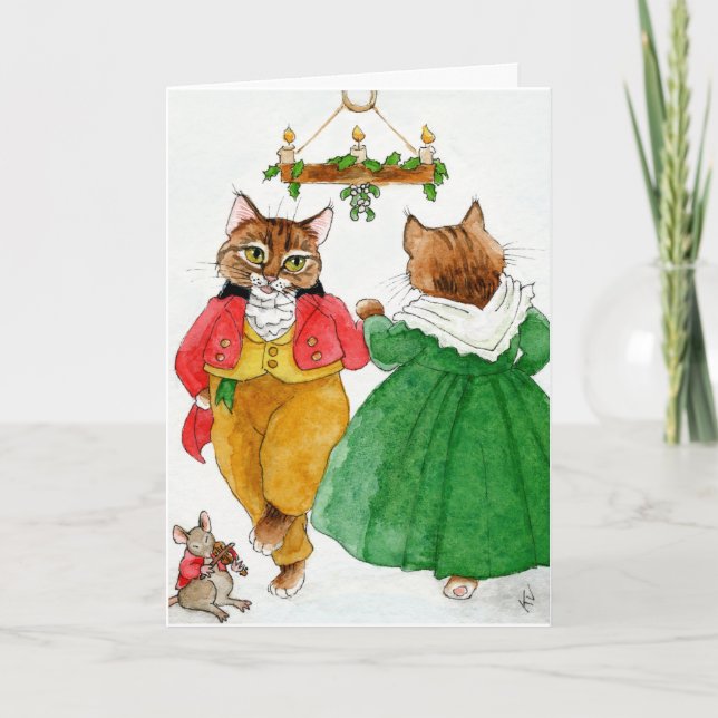 Cute cat couple mouse Christmas Dance Card (Front)