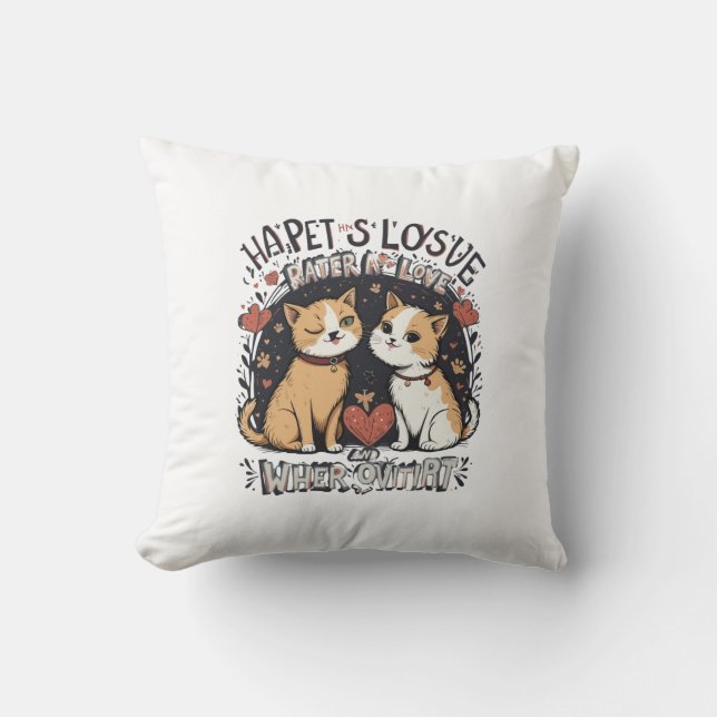 Cute Cat Couple Pillow Romantic Kitty Home Decor (Front)