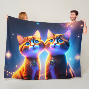 Cute cat couple under the starry sky -    fleece blanket
