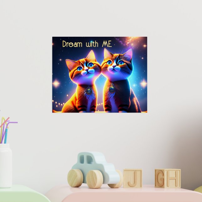 Cute cat couple under the starry sky -  foil prints (In Situ (Nursery 2))