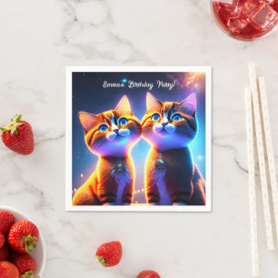 Cute cat couple under the starry sky - napkin