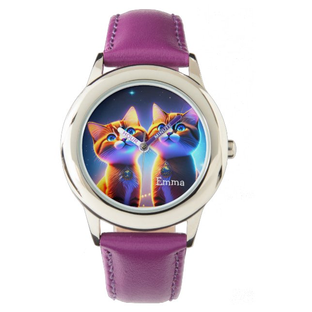 Cute cat couple under the starry sky -     watch (Front)