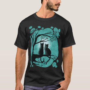 Cute cat couple watching full moon T-Shirt
