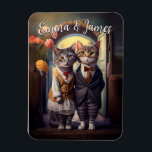 Cute Cat Couple Wedding - Customisable Magnet<br><div class="desc">The beautiful cat couple stands proudly, dressed in their wedding best, in front of their closest family and friends as they exchange vows of love. Their eyes sparkle with joy and emotion as they make their commitment to each other, and their small audience is filled with love and support for...</div>