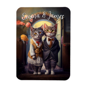 Cute Cat Couple Wedding - Customisable Magnet