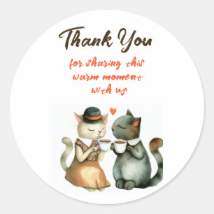 Cute Cat Couple Wedding Thank You Classic Round Sticker