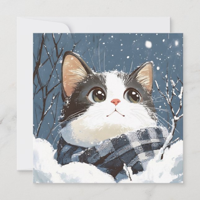 Cute cat cozy winter snow (Front)