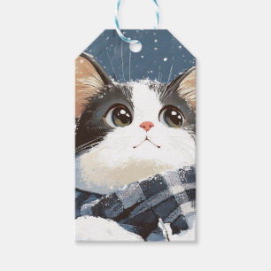 Cute cat cozy winter snow gift tags
