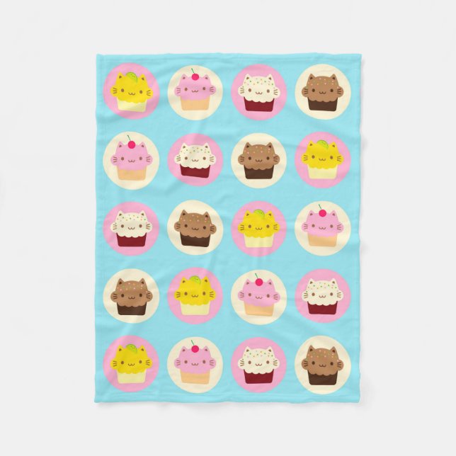 Cute Cat Cupcakes Fleece Blanket (Front)