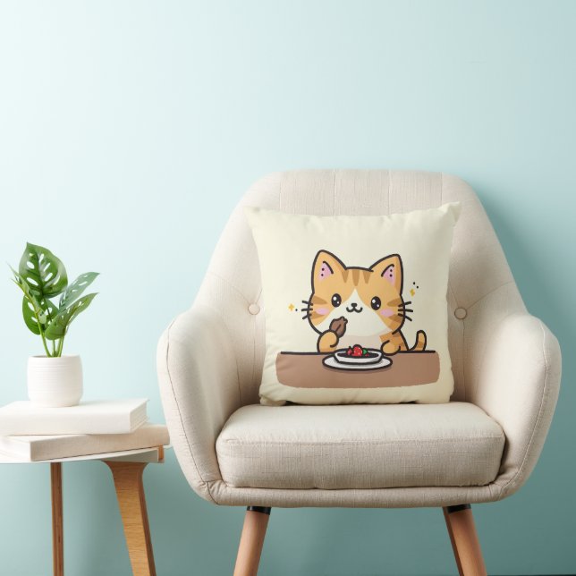 cute cat cushion Throw Pillow (Chair)