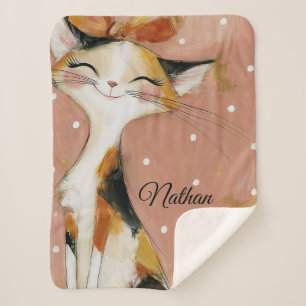 Cute Cat Custom Name Baby Sherpa Blanket Gift