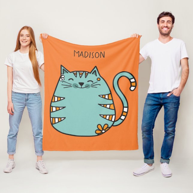 Cute Cat custom name & colour fleece blankets (In Situ)