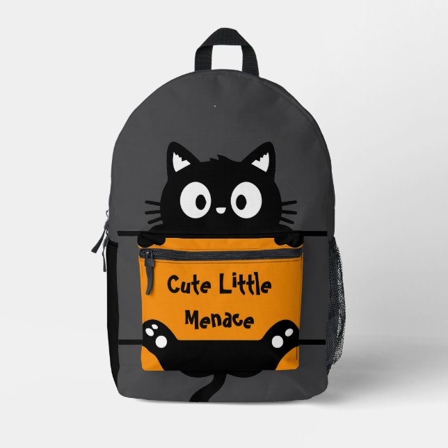 Cute Cat, Cute Little Menace, Funny Cat Printed Backpack (Front)