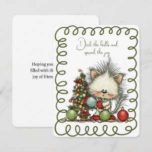 Cute Cat Decorating the Christmas Tree Holiday Card