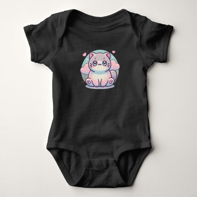 Cute Cat Design Baby Bodysuit (Front)