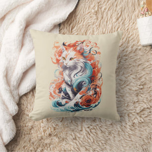 Cute Cat Design In Neo Traditional Style Cushion