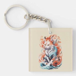 Cute Cat Design In Neo Traditional Style Key Ring