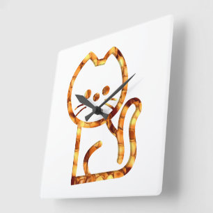 Cute cat design square wall clock