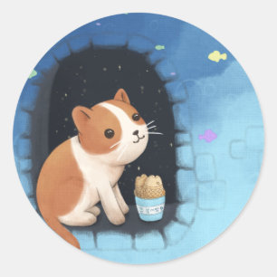 Cute Cat, Dessert, and Fish Illustration Art Classic Round Sticker