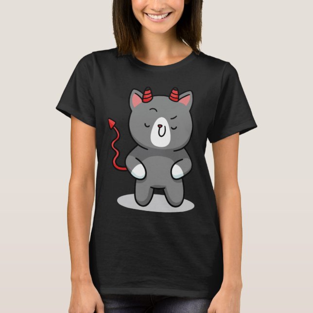 cute cat devil funny T-Shirt (Front)