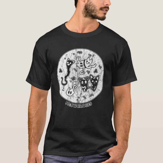 Cute Cat Distressed Bacteria Microbiology Science  T-Shirt (Front)