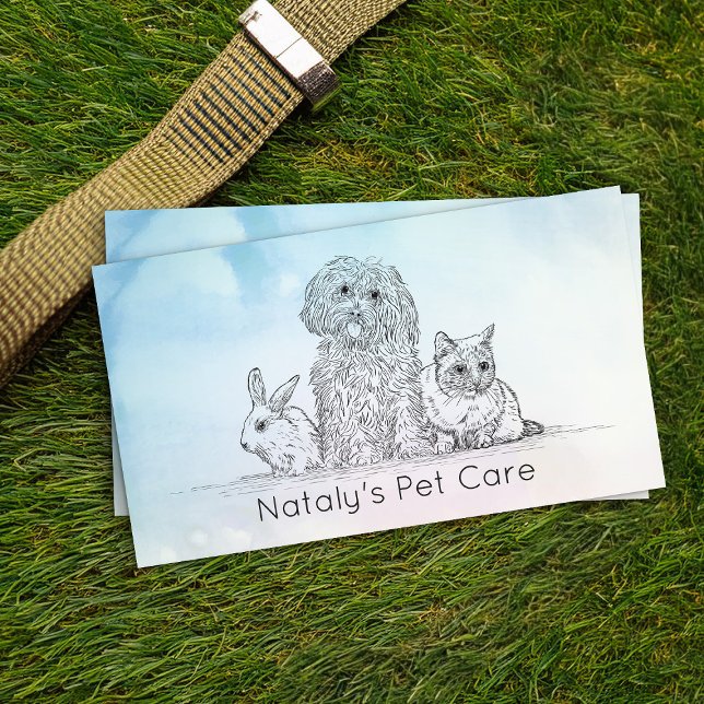 Cute Cat, Dog and Rabbit Illustration Business Card (Creator Uploaded)