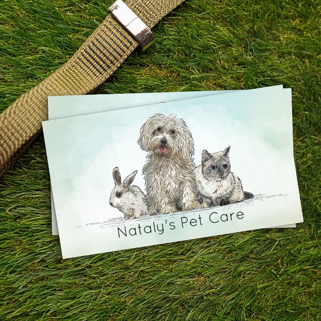 Cute Cat, Dog and Rabbit Illustration Business Card (Creator Uploaded)