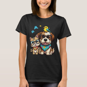 Cute Cat & Dog Best Friends T-Shirt Fun Pet Lover 