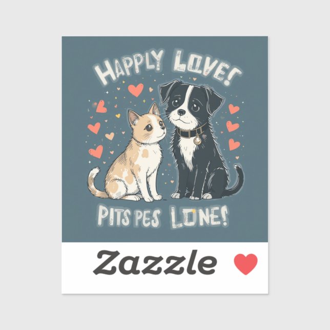 Cute Cat & Dog Funny Pet Love Cartoon Design Vinyl (Sheet)