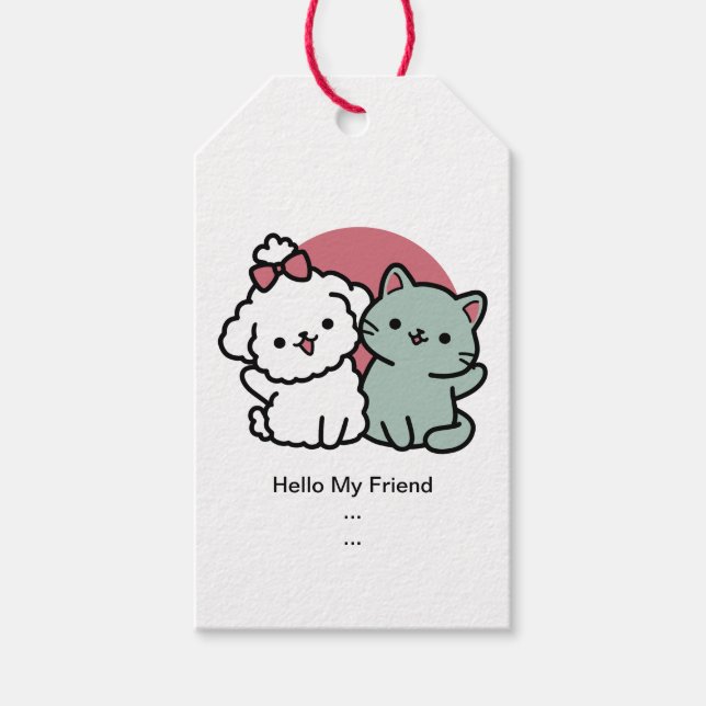 Cute Cat & Dog 'Fur-Real Friends Forever' Design Gift Tags (Front)