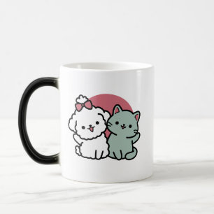 Cute Cat & Dog 'Fur-Real Friends Forever' Design Magic Mug