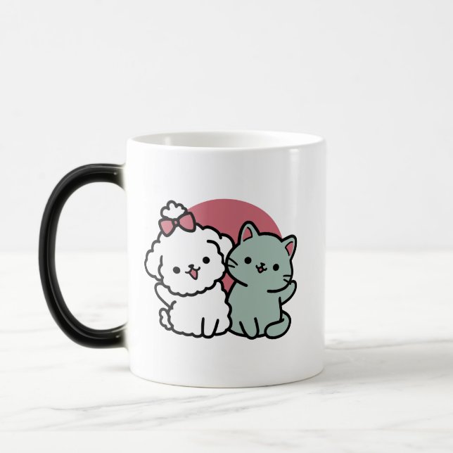 Cute Cat & Dog 'Fur-Real Friends Forever' Design Magic Mug (Left)