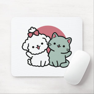 Cute Cat & Dog 'Fur-Real Friends Forever' Design Mouse Pad