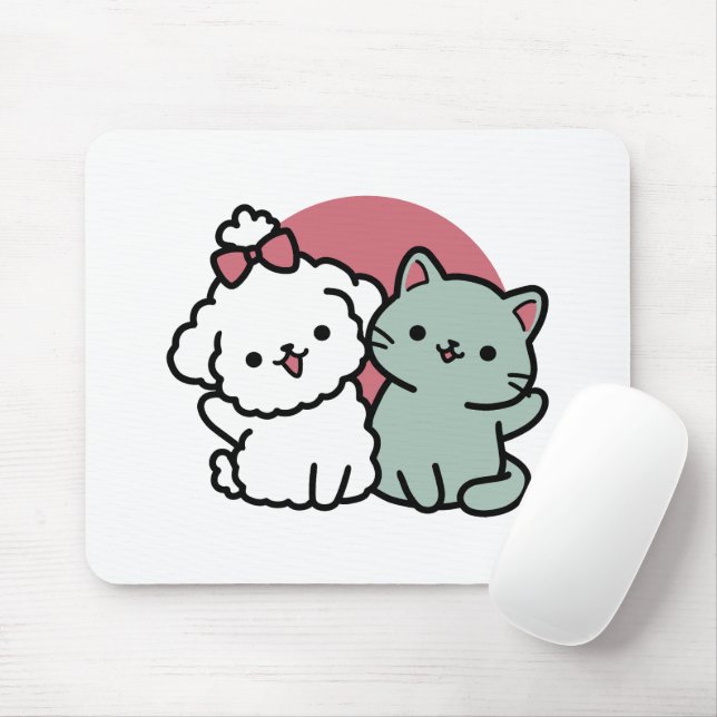Cute Cat & Dog 'Fur-Real Friends Forever' Design Mouse Pad (With Mouse)