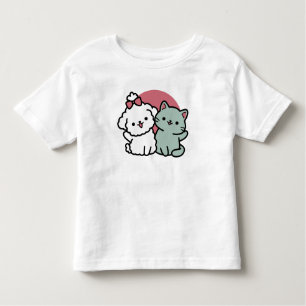 Cute Cat & Dog 'Fur-Real Friends Forever' Design Toddler T-Shirt