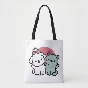 Cute Cat & Dog 'Fur-Real Friends Forever' Design Tote Bag
