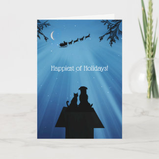 Cute Cat Dog Happy Holidays Christmas Card