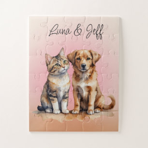 Cute Cat & Dog Watercolor Jigsaw Puzzle