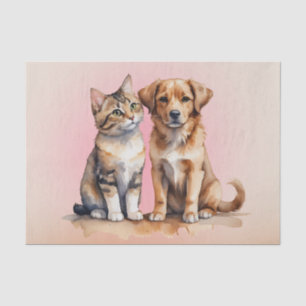 Cute Cat & Dog Watercolor Tissue Paper