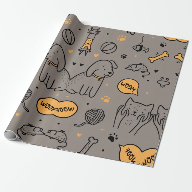 CUTE CAT&DOG WRAPPING PAPER (Unrolled)
