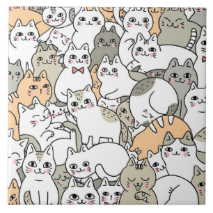 Cute cat doodle drawings ceramic tile