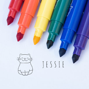 Cute Cat Doodle Kids Personalised Name  Self-inking Stamp