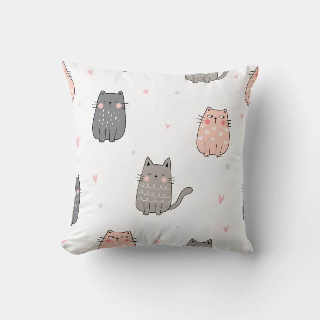 Cute Cat Doodles Pattern Cushion (Front)