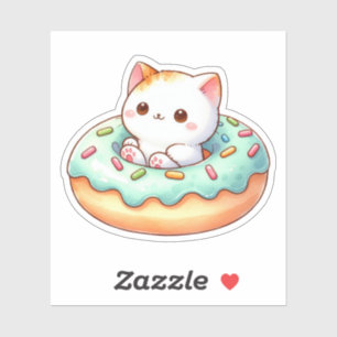 Cute Cat Doughnut Custom-Cut Vinyl Stickers